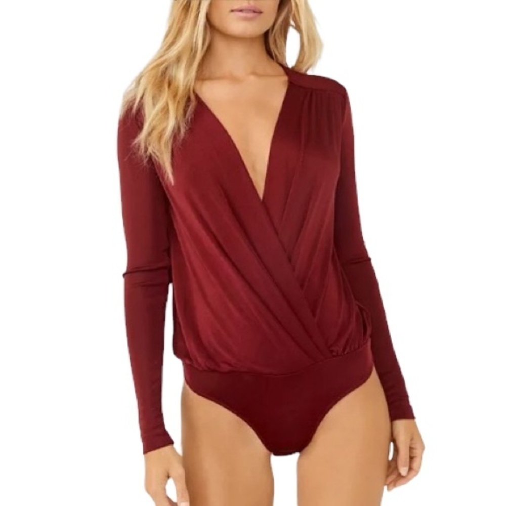 Free People Intimately Free People Turnt Crossover Bodysuit in Burgundy